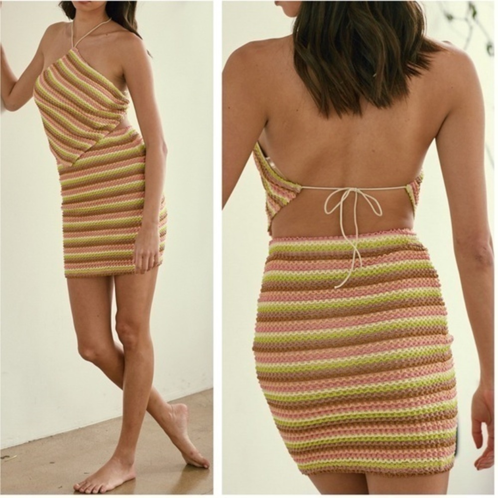 DAYDREAM STRIPED KNIT HALTER AND MINI SKIRT SET